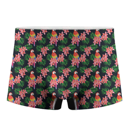 Tropical Parrot Pattern Print Men's Boxer Briefs