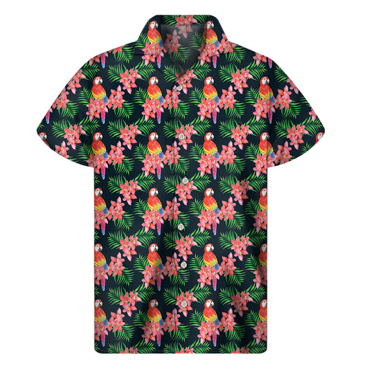 Tropical Parrot Pattern Print Men's Short Sleeve Shirt