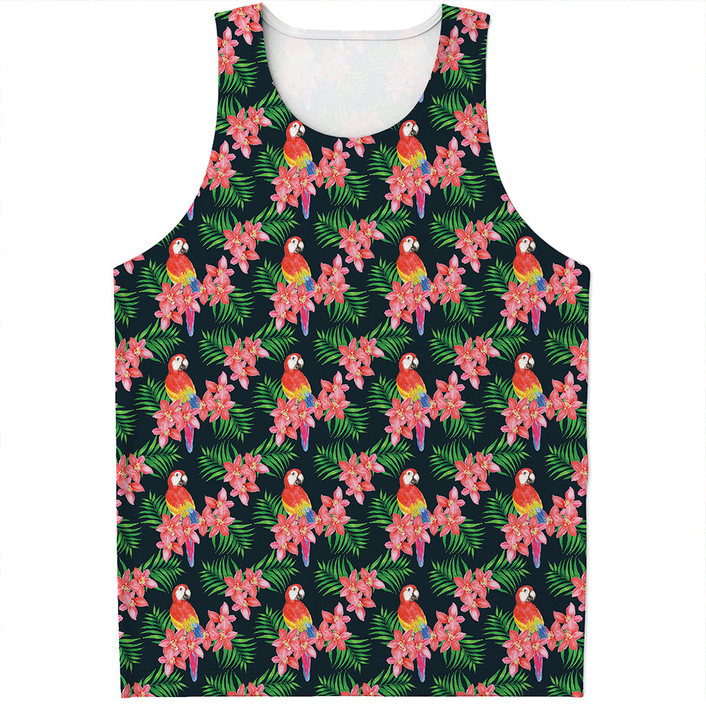 Tropical Parrot Pattern Print Men's Tank Top