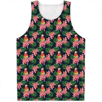 Tropical Parrot Pattern Print Men's Tank Top