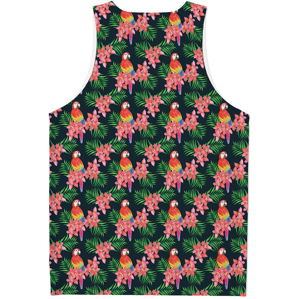 Tropical Parrot Pattern Print Men's Tank Top