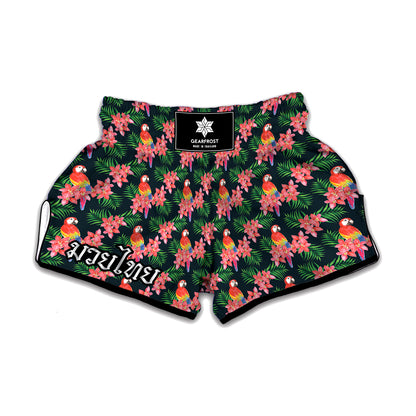 Tropical Parrot Pattern Print Muay Thai Boxing Shorts