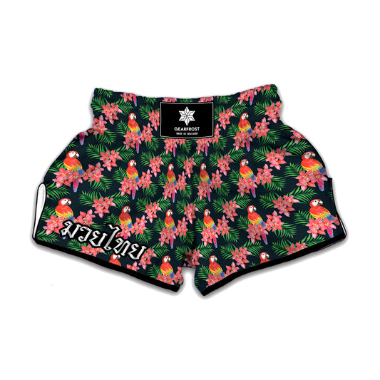 Tropical Parrot Pattern Print Muay Thai Boxing Shorts