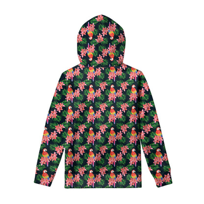 Tropical Parrot Pattern Print Pullover Hoodie