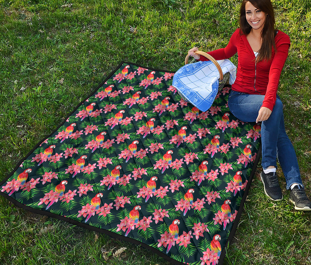 Tropical Parrot Pattern Print Quilt