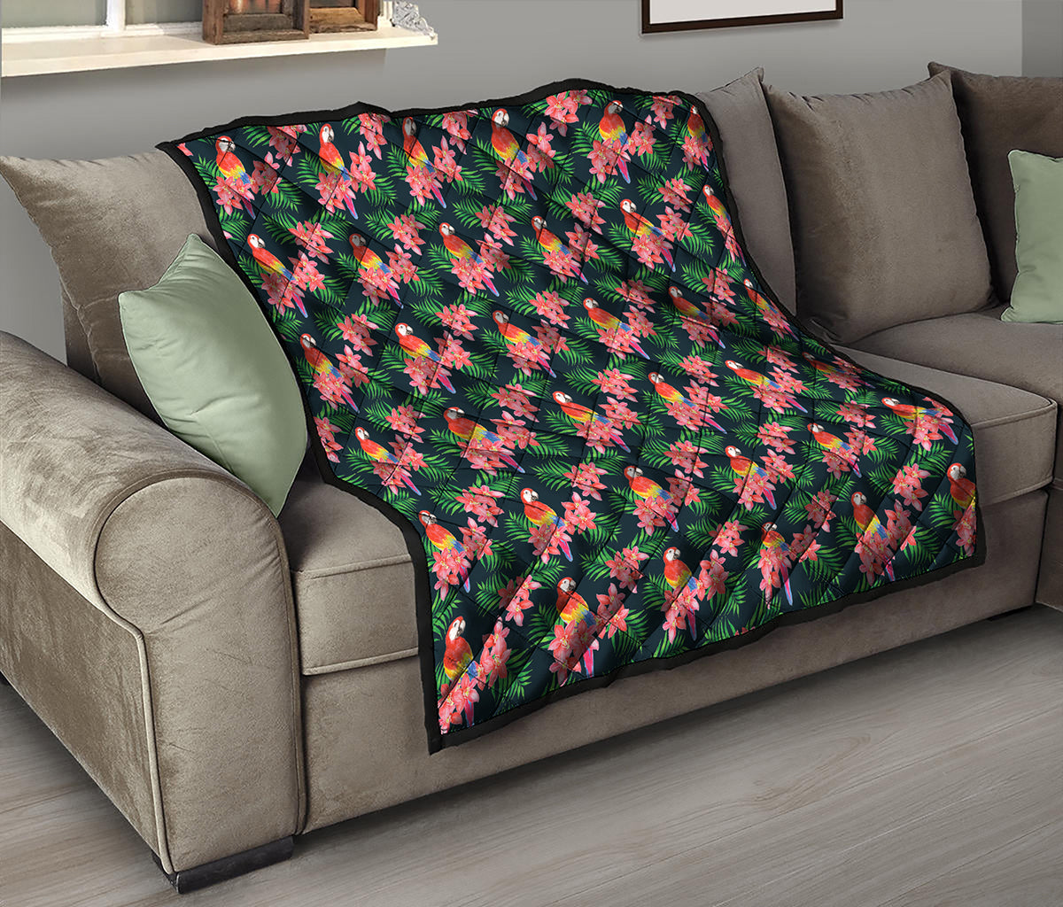 Tropical Parrot Pattern Print Quilt