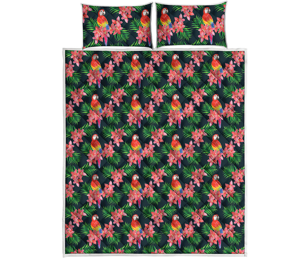 Tropical Parrot Pattern Print Quilt Bed Set