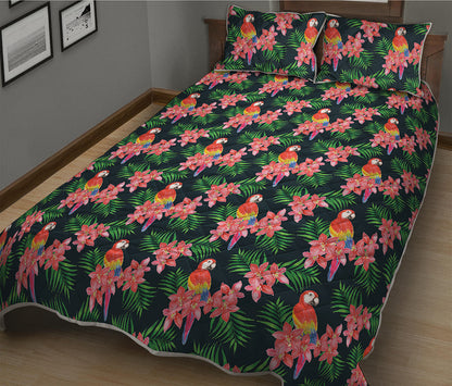 Tropical Parrot Pattern Print Quilt Bed Set