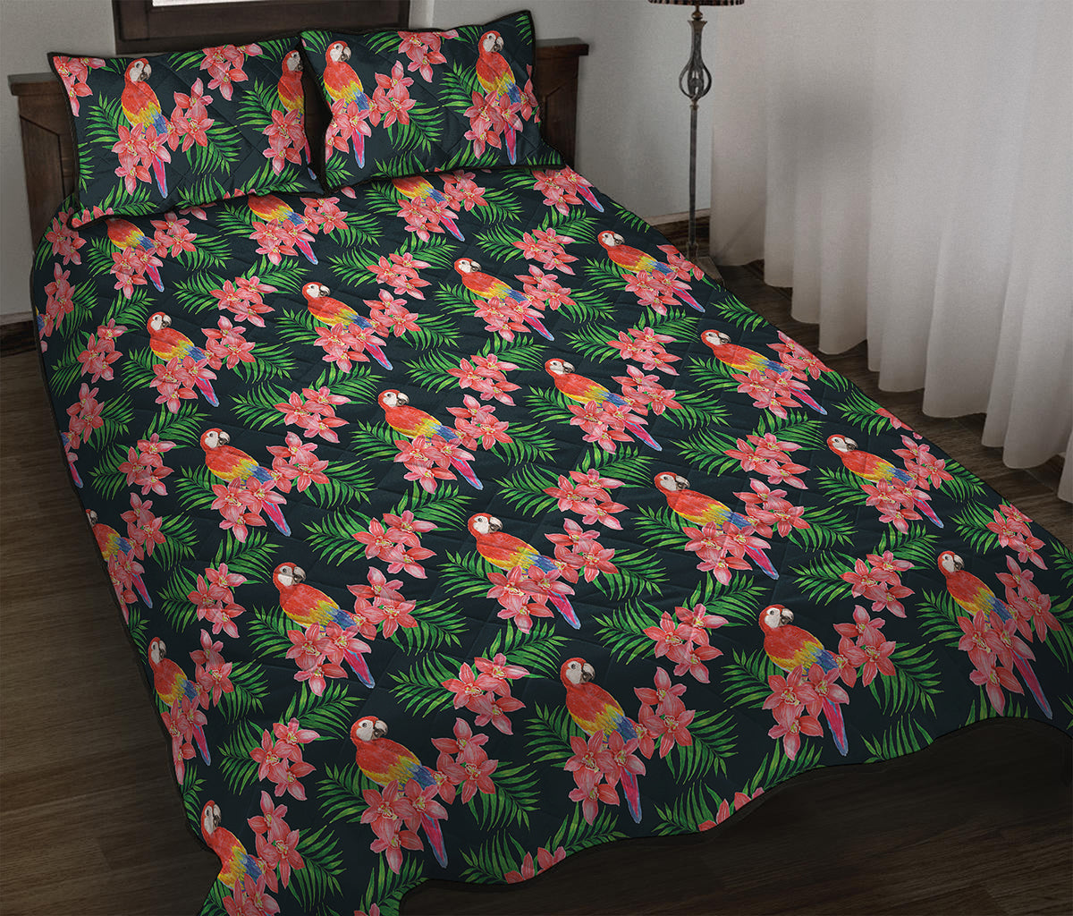 Tropical Parrot Pattern Print Quilt Bed Set