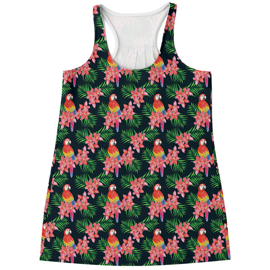 Tropical Parrot Pattern Print Women's Racerback Tank Top