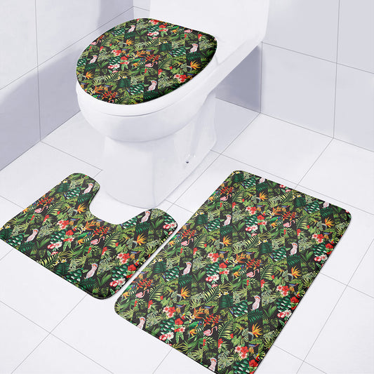 Tropical Patchwork Pattern Print 3 Piece Bath Mat Set