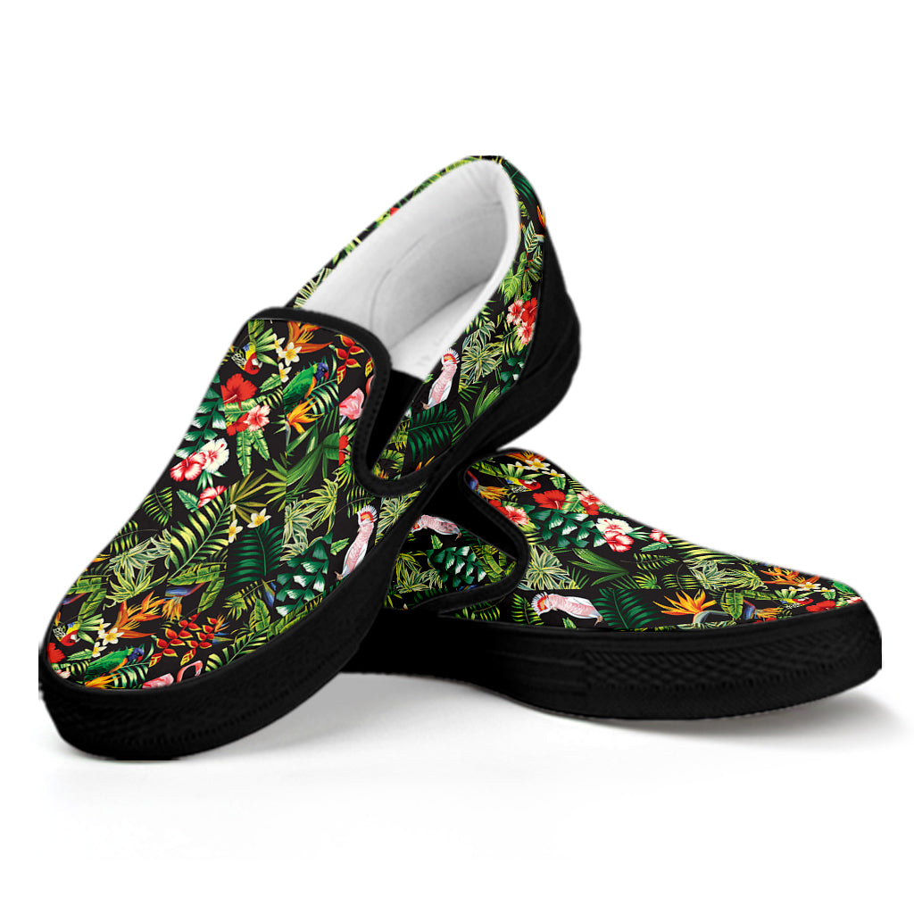 Tropical Patchwork Pattern Print Black Slip On Shoes