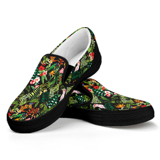 Tropical Patchwork Pattern Print Black Slip On Shoes