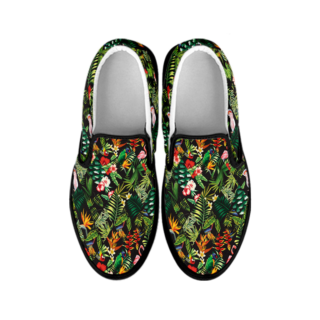 Tropical Patchwork Pattern Print Black Slip On Shoes