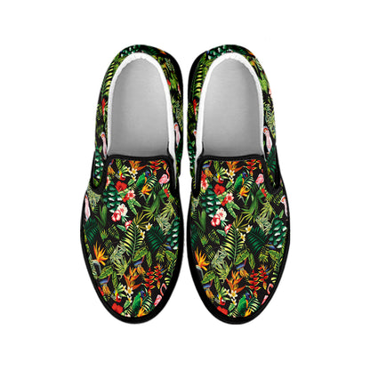 Tropical Patchwork Pattern Print Black Slip On Shoes