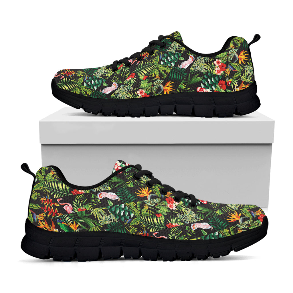 Tropical Patchwork Pattern Print Black Sneakers