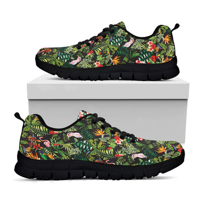 Tropical Patchwork Pattern Print Black Sneakers