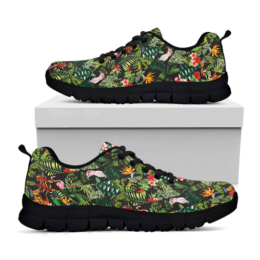Tropical Patchwork Pattern Print Black Sneakers