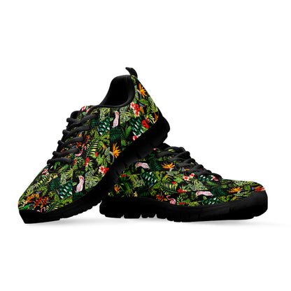 Tropical Patchwork Pattern Print Black Sneakers