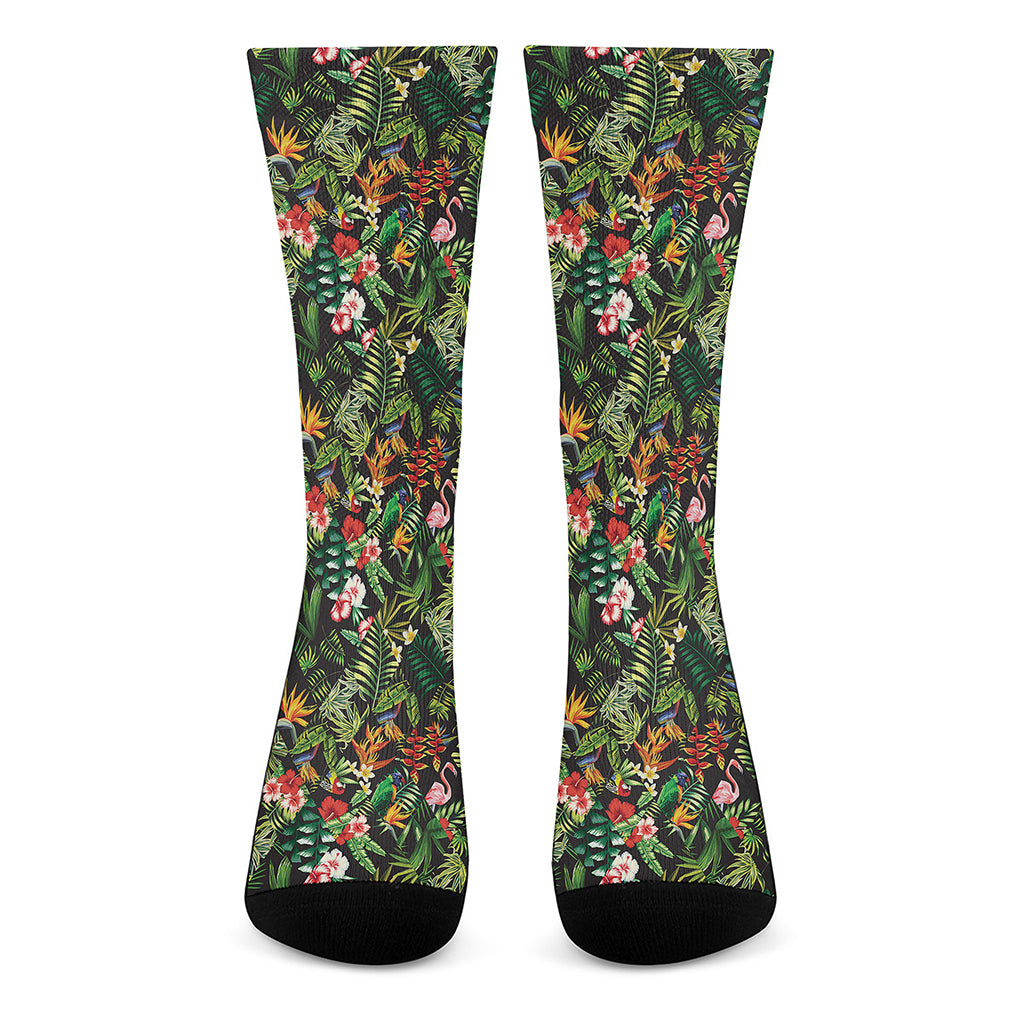 Tropical Patchwork Pattern Print Crew Socks