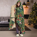 Tropical Patchwork Pattern Print Hooded Blanket