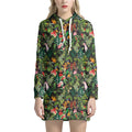 Tropical Patchwork Pattern Print Pullover Hoodie Dress