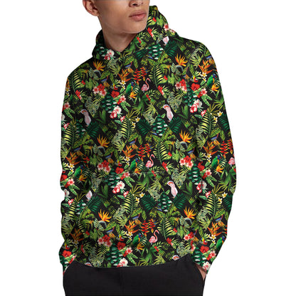 Tropical Patchwork Pattern Print Pullover Hoodie