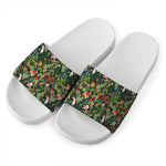 Tropical Patchwork Pattern Print White Slide Sandals