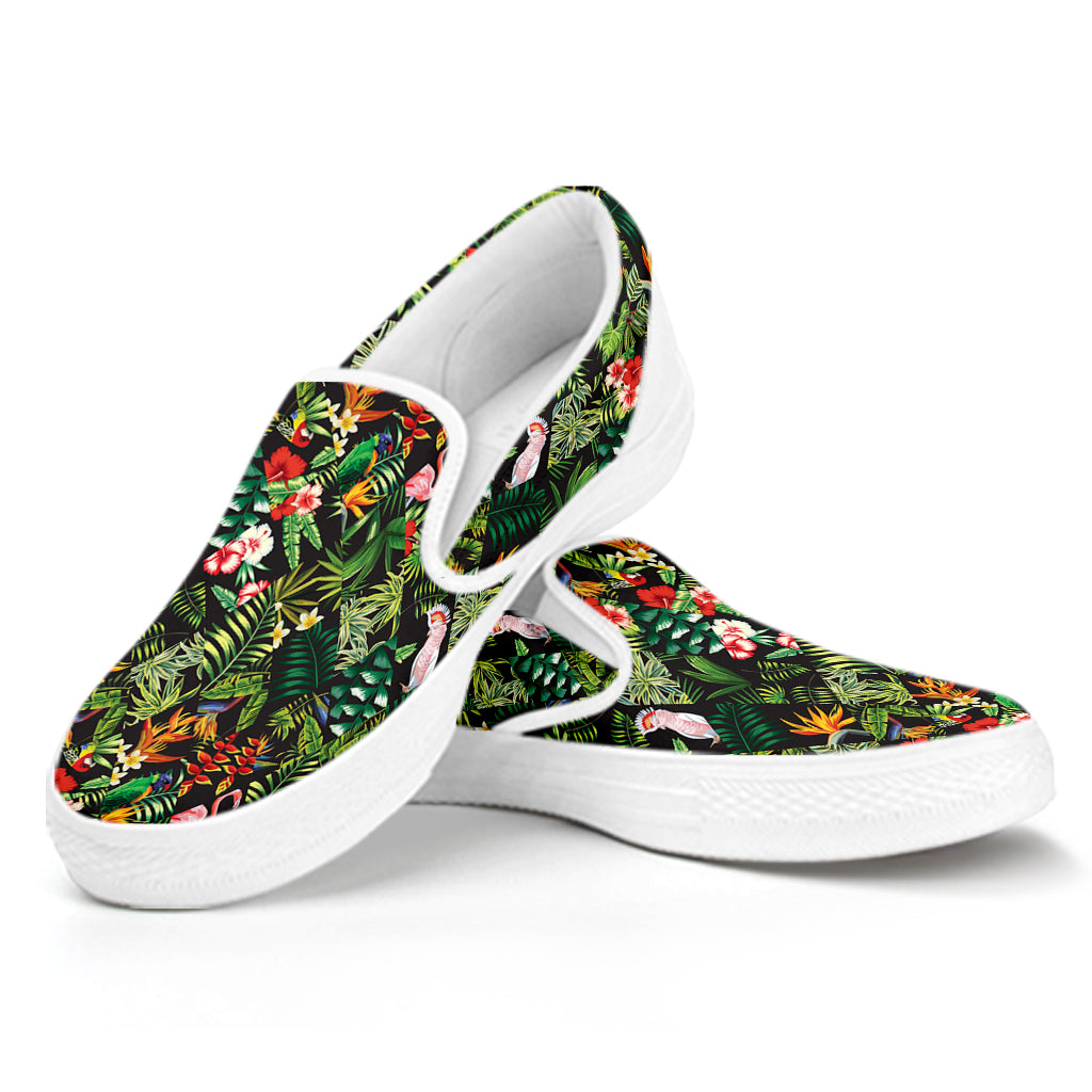 Tropical Patchwork Pattern Print White Slip On Shoes