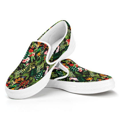 Tropical Patchwork Pattern Print White Slip On Shoes