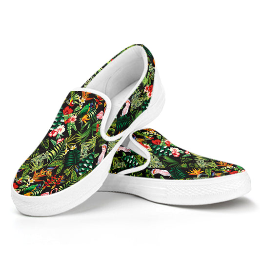 Tropical Patchwork Pattern Print White Slip On Shoes