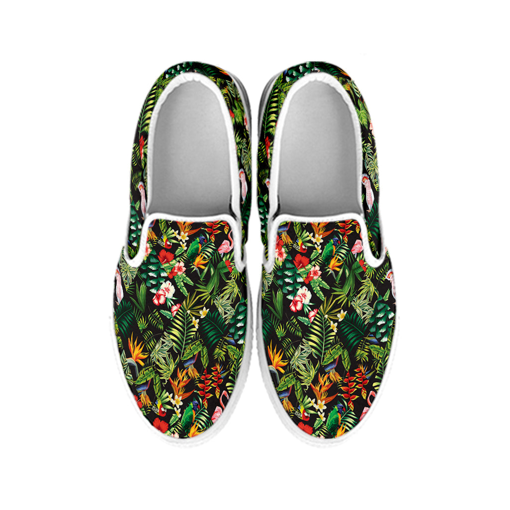 Tropical Patchwork Pattern Print White Slip On Shoes