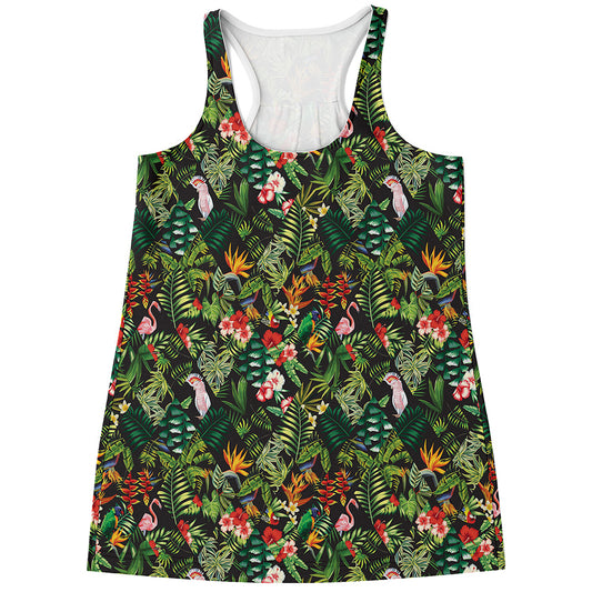 Tropical Patchwork Pattern Print Women's Racerback Tank Top