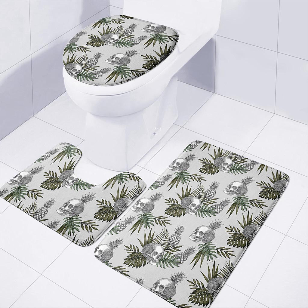 Tropical Pineapple Skull Pattern Print 3 Piece Bath Mat Set