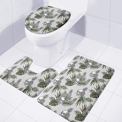 Tropical Pineapple Skull Pattern Print 3 Piece Bath Mat Set