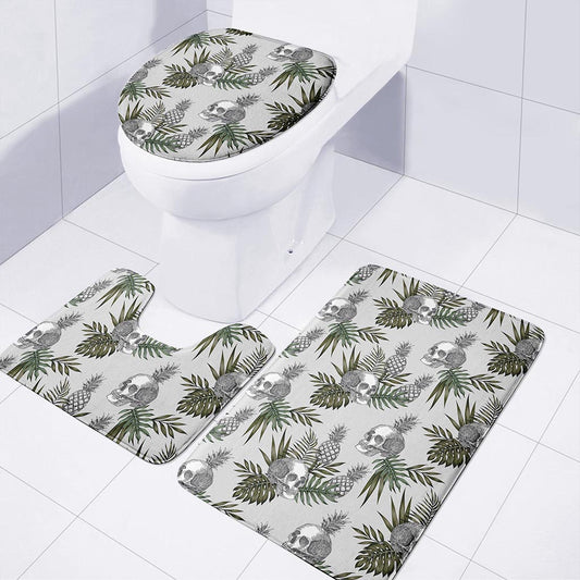 Tropical Pineapple Skull Pattern Print 3 Piece Bath Mat Set