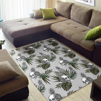 Tropical Pineapple Skull Pattern Print Area Rug GearFrost