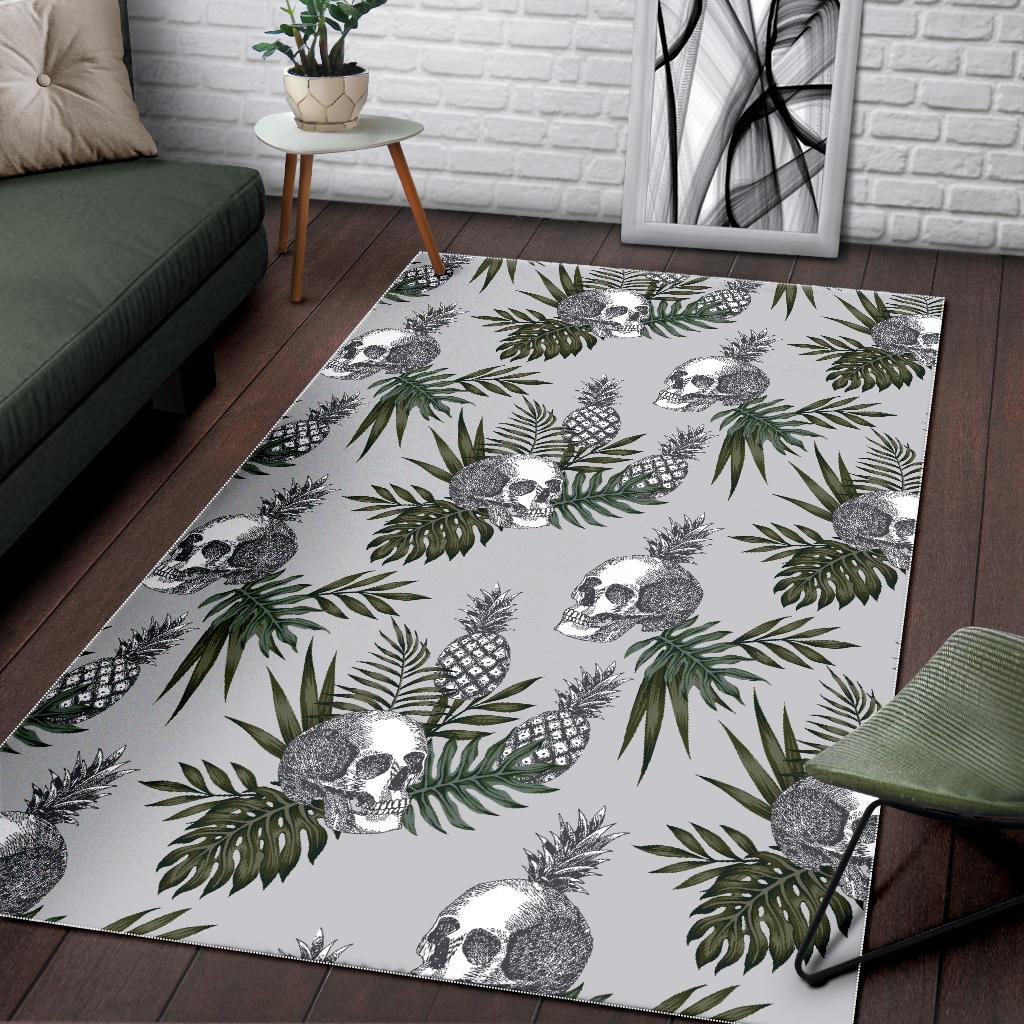 Tropical Pineapple Skull Pattern Print Area Rug GearFrost