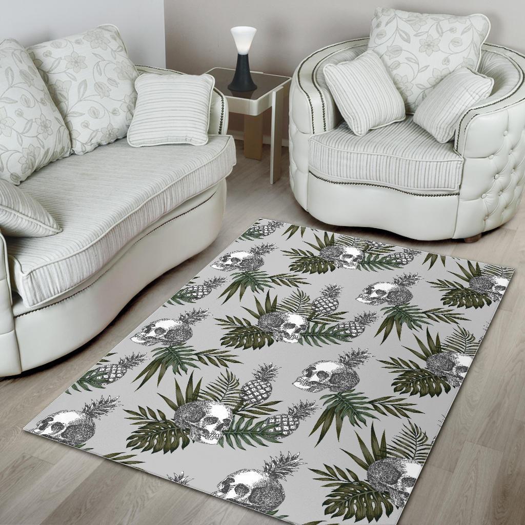Tropical Pineapple Skull Pattern Print Area Rug GearFrost