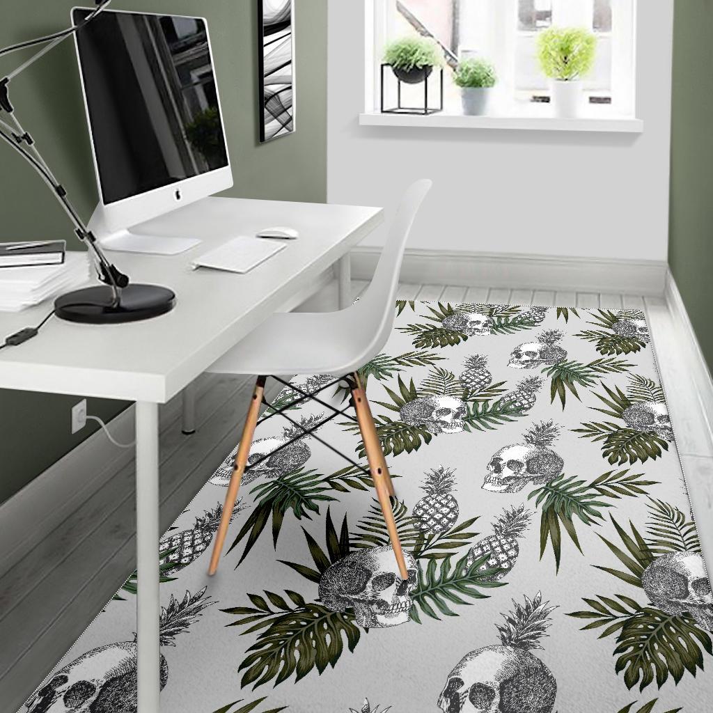 Tropical Pineapple Skull Pattern Print Area Rug GearFrost