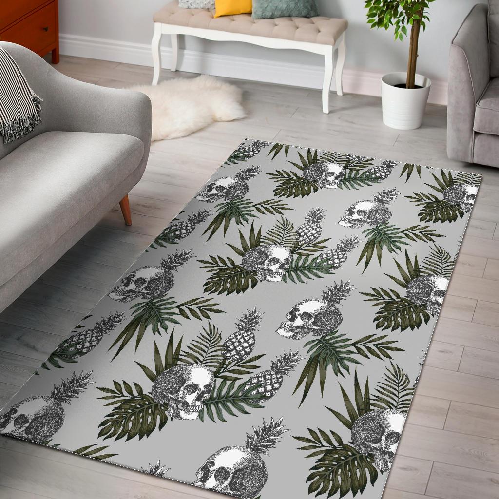 Tropical Pineapple Skull Pattern Print Area Rug GearFrost