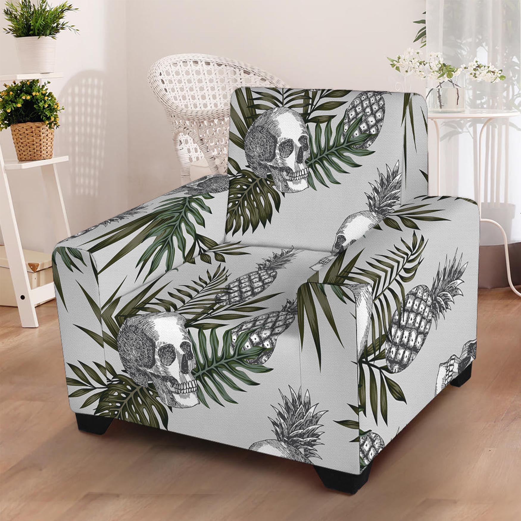 Tropical Pineapple Skull Pattern Print Armchair Slipcover