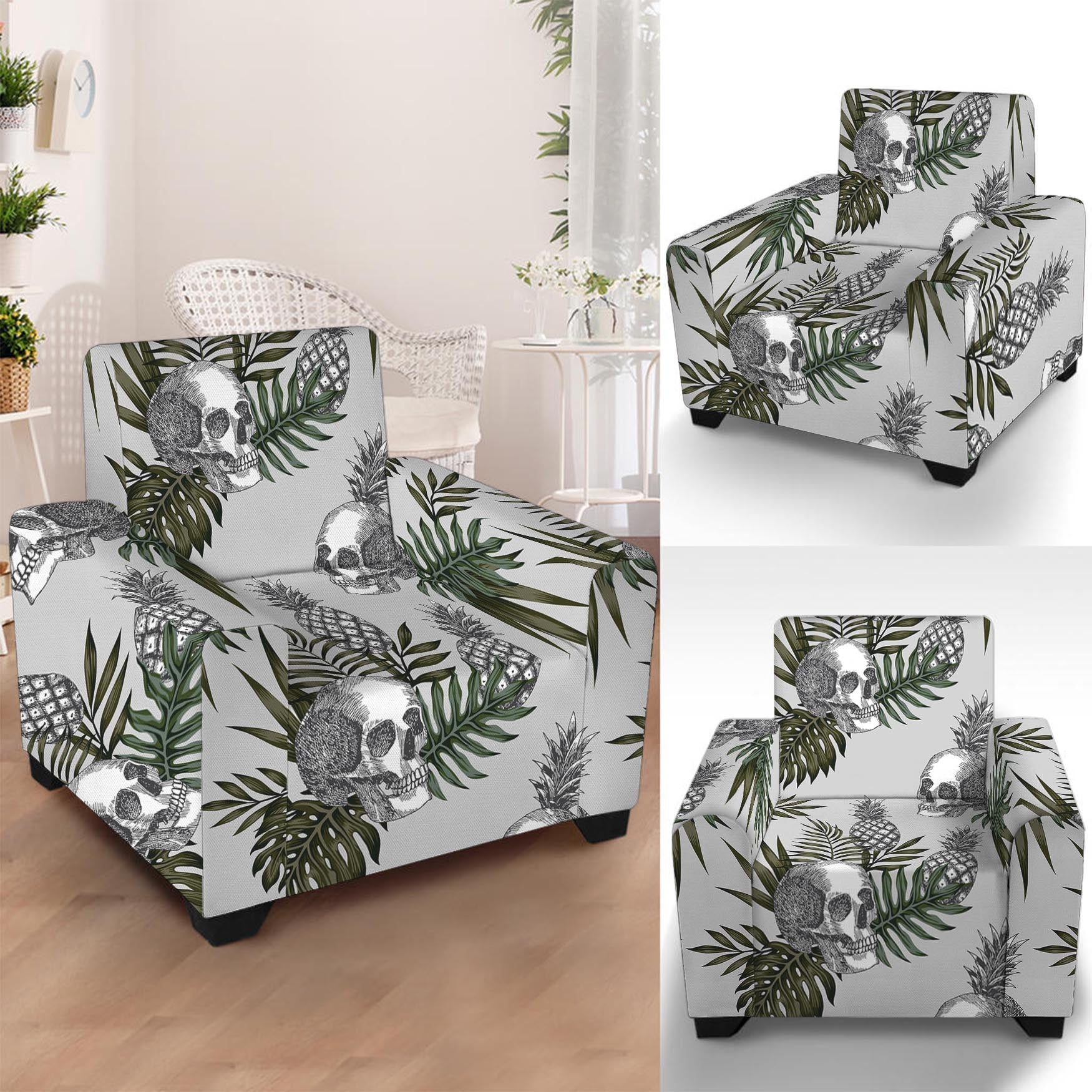 Tropical Pineapple Skull Pattern Print Armchair Slipcover