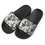 Tropical Pineapple Skull Pattern Print Black Slide Sandals
