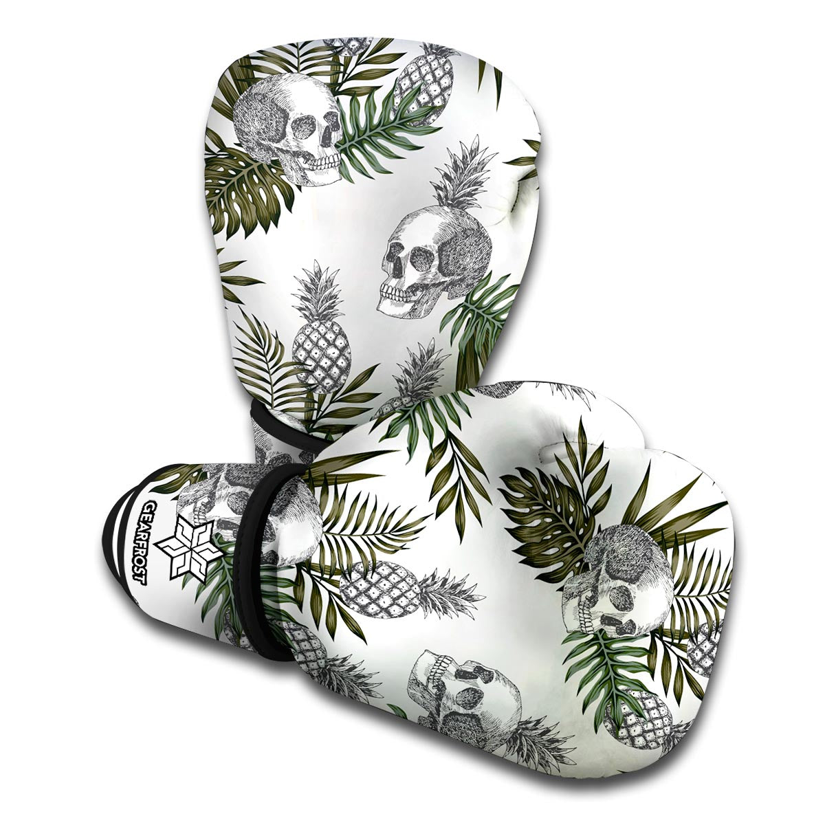Tropical Pineapple Skull Pattern Print Boxing Gloves