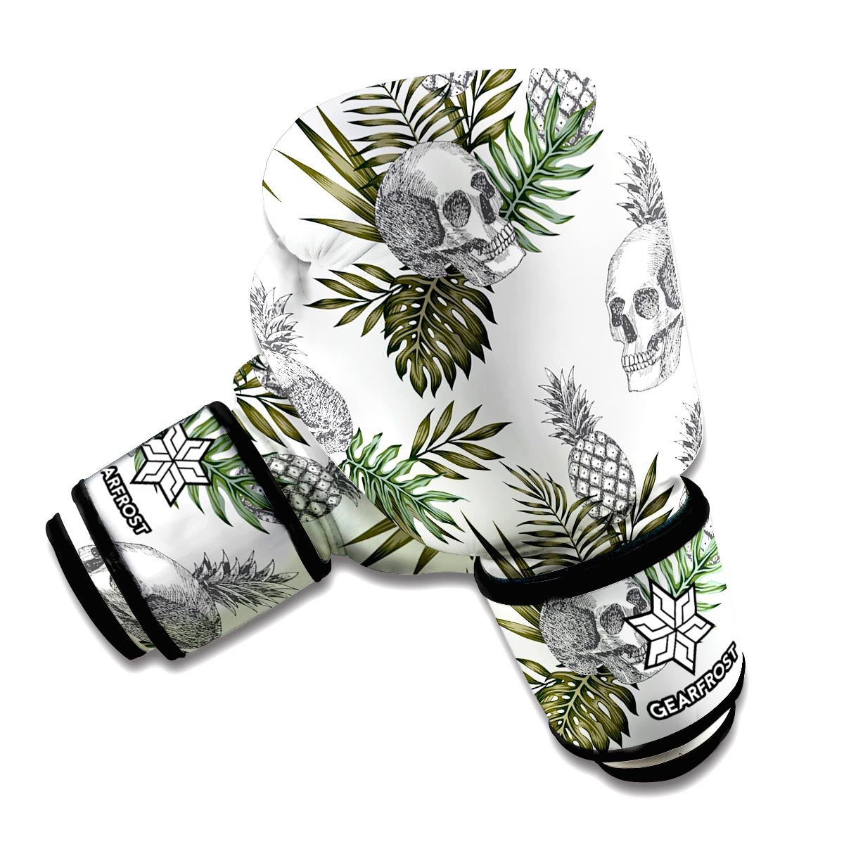 Tropical Pineapple Skull Pattern Print Boxing Gloves