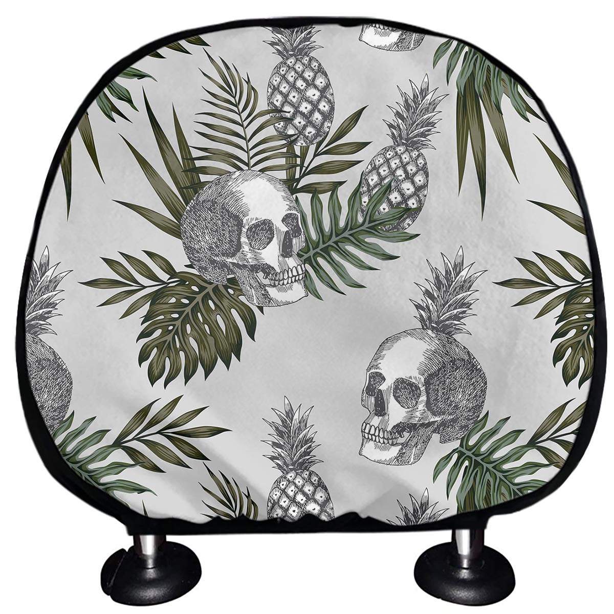 Tropical Pineapple Skull Pattern Print Car Headrest Covers