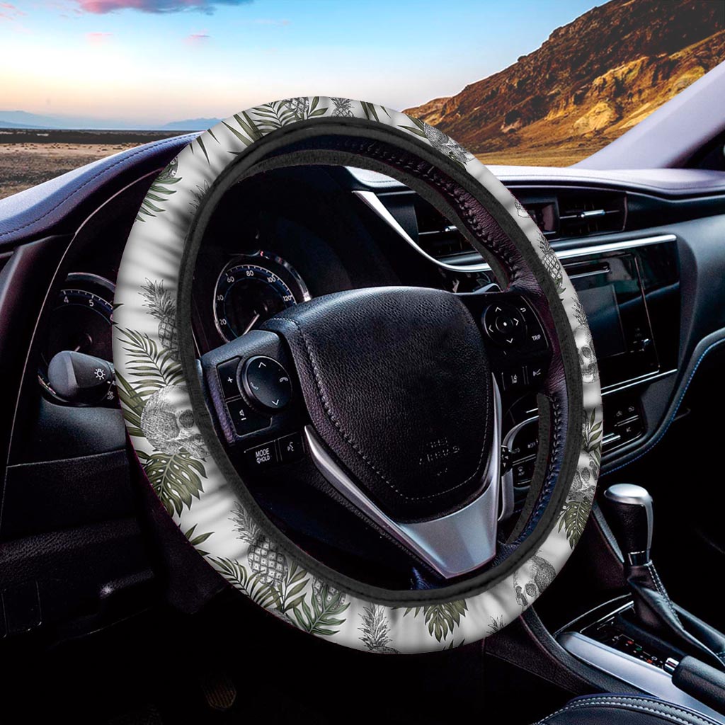 Tropical Pineapple Skull Pattern Print Car Steering Wheel Cover