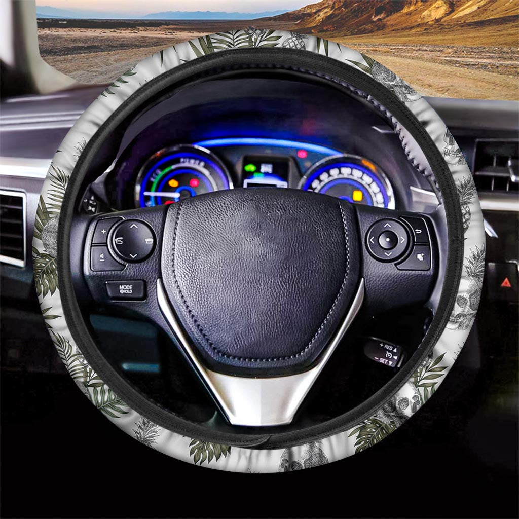 Tropical Pineapple Skull Pattern Print Car Steering Wheel Cover