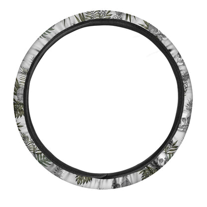 Tropical Pineapple Skull Pattern Print Car Steering Wheel Cover